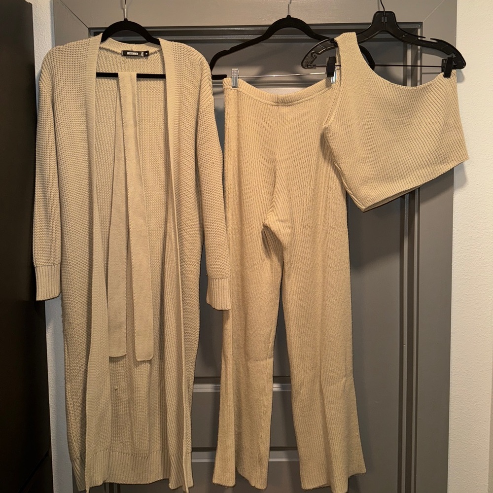 Cozy Fall Knit Co Ord Set - One Shoulder 3 Pieces 🍂🍁🍃
